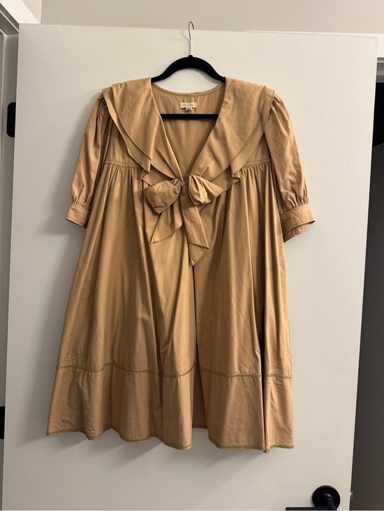 Pilcro Dresses & Skirts - Pilcro Tan Sailor-Collar Mini Dress with Front Bow